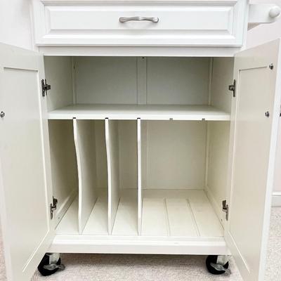 White Wooden Kitchen Cart With Gray Granite Top