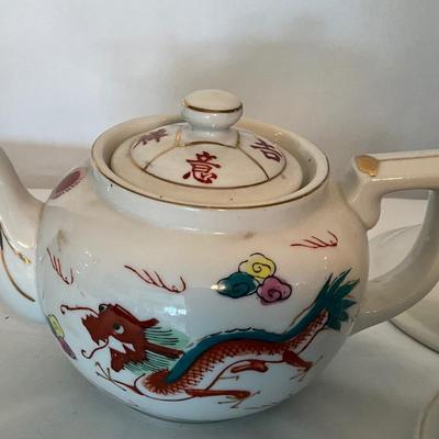 Vintage Red Dragon Tea pot and saucers