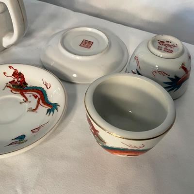 Vintage Red Dragon Tea pot and saucers