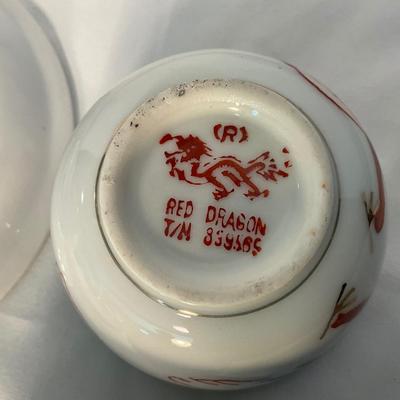 Vintage Red Dragon Tea pot and saucers