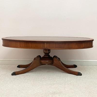 Vtg. Mahogany Leather Top Coffee Table With Metal Clawfoot Legs