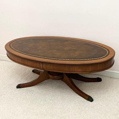 Vtg. Mahogany Leather Top Coffee Table With Metal Clawfoot Legs
