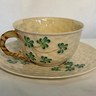 Vintage htf Belleek Basketweave Teacup and Saucer