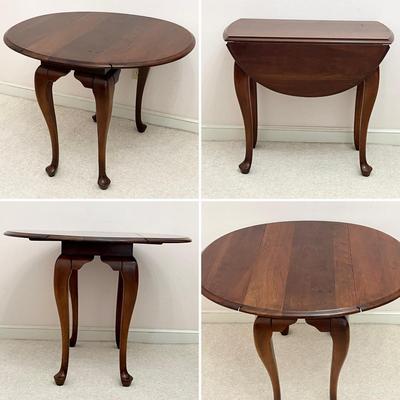 Pair (2) ~ Vtg. Solid Wood Queen Anne Drop Leaf Side Tables