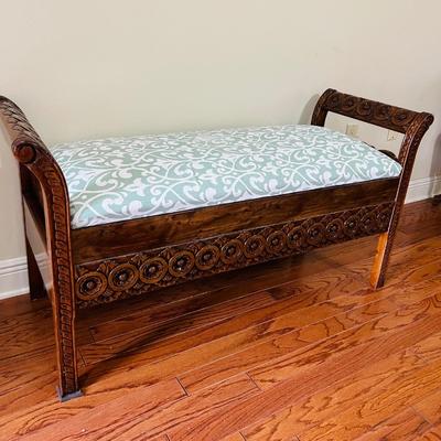 Hand Carved Wooden Window Seat Bench