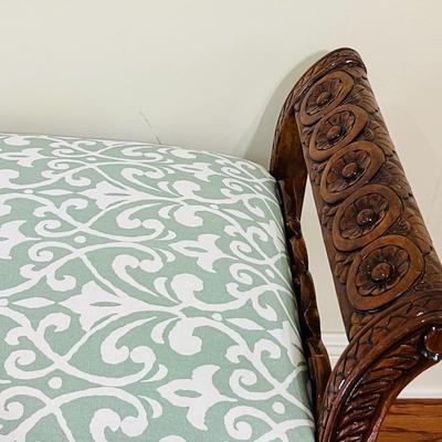 Hand Carved Wooden Window Seat Bench