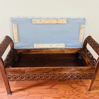Hand Carved Wooden Window Seat Bench