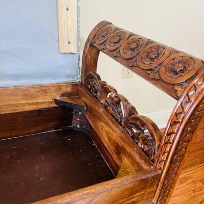 Hand Carved Wooden Window Seat Bench
