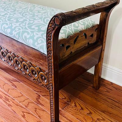 Hand Carved Wooden Window Seat Bench