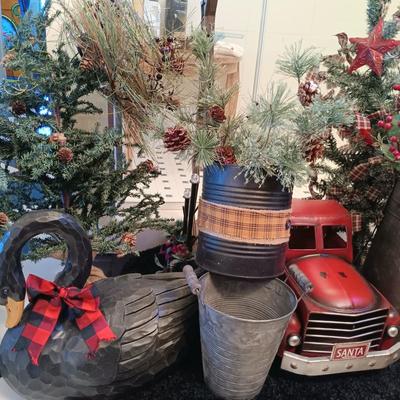 LOT 73: Christmas Wreaths, Small Tree, Lil Red Truck Haulin a Christmas Tree & More