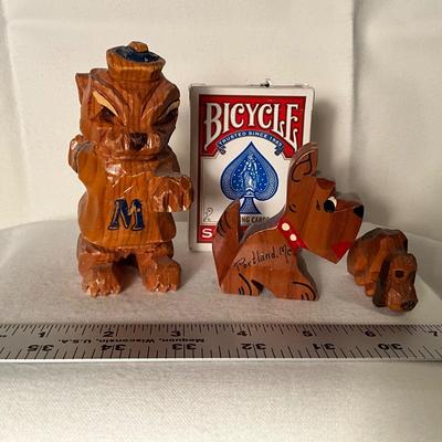 Three wooden folk art hand carved figurines