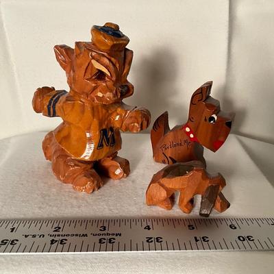 Three wooden folk art hand carved figurines