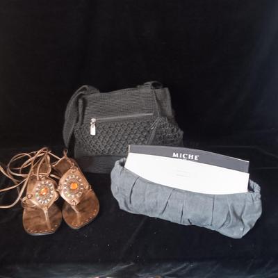 MICHE BAG AND WORTHINGTON CLOTH PURSES PLUS WILD DIVA SANDALS SIZE 8.5