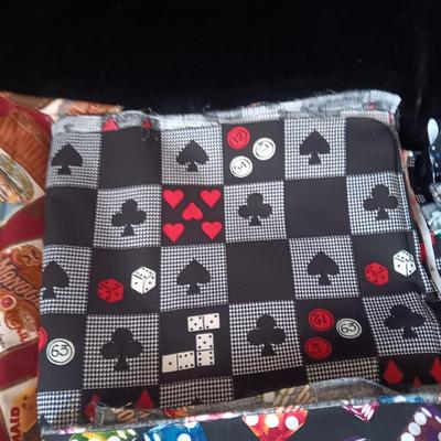 SEWING MATERIAL WITH ANTIQUE CIGAR BOXES AND GAMBLING THEMES