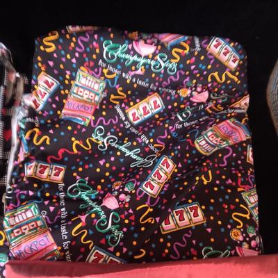 SEWING MATERIAL WITH ANTIQUE CIGAR BOXES AND GAMBLING THEMES