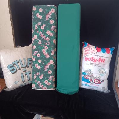 BOLTS OF SEWING MATERIAL, POLY-FIL AND 16" PILLOW FORM