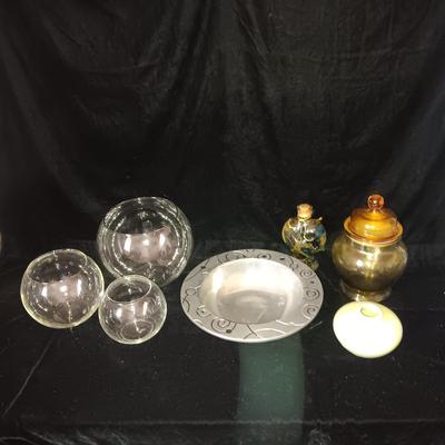 WILTON ARMETALE PIZZAZZ, 3 GLASS GLOBE BOWLS AND MORE