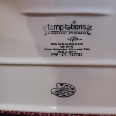 TEMP-TATIONS TRAY, GLASS CUTTING BOARD AND 2 SINGLE BAKING DISHES PLUS ART DECO SILENT BUTLER