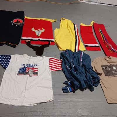 COSTUMES WORN FOR A TRIBAL GATHERING AND 2 T-SHIRTS