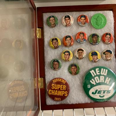 Vintage Sports Pins & Display Case Lot