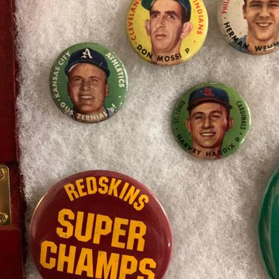 Vintage Sports Pins & Display Case Lot