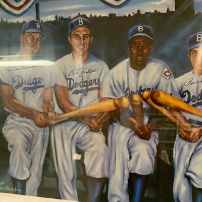Signed Large Print Brooklyn Dodgers Hodges Snider Reese 1/500 Framed