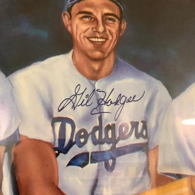 Signed Large Print Brooklyn Dodgers Hodges Snider Reese 1/500 Framed