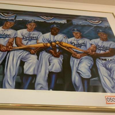 Signed Large Print Brooklyn Dodgers Hodges Snider Reese 1/500 Framed