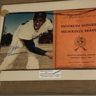 1956 Brooklyn Dodgers Game Program & Signed Photo Framed