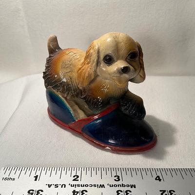 Sweet Chalkware Dog with Slipper