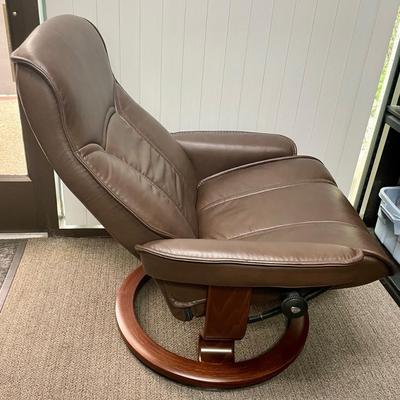 Ekornes Stressless Brown Leather Reclining Chair with Ottoman