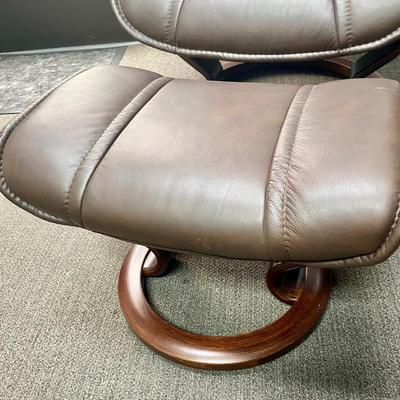 Ekornes Stressless Brown Leather Reclining Chair with Ottoman