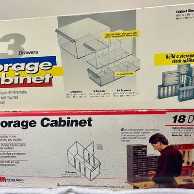 Lot of (2) NEW in the box Storage Cabinets for Home, Workshop, or Office metal with plastic drawers