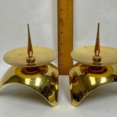 Vintage Mid-Century Modern Space Age Atomic Brass Candle Holders