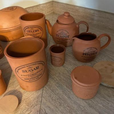 THE ORIGINAL SUFFOLK HENRY WATSON POTTERY SET & MR BRANNAM'S BREAD BIN