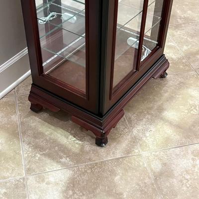 Cherry Lighted Mirrored Curio Cabinet