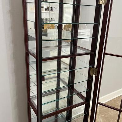Cherry Lighted Mirrored Curio Cabinet