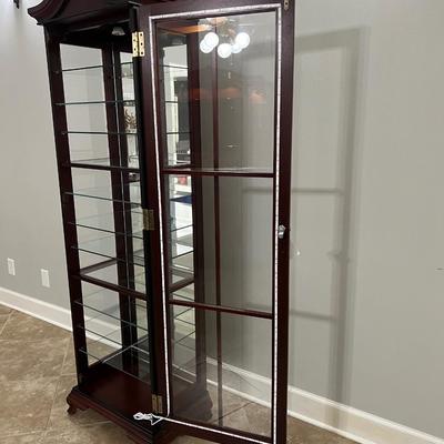 Cherry Lighted Mirrored Curio Cabinet