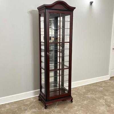 Cherry Lighted Mirrored Curio Cabinet