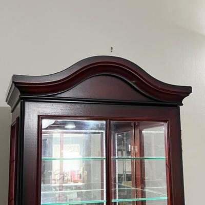 Cherry Lighted Mirrored Curio Cabinet