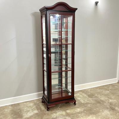 Cherry Lighted Mirrored Curio Cabinet