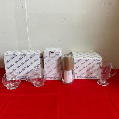 PRINCESS HOUSE 4 CRYSTAL MUGS, CARAFE & TUMBLER & CREAM/SUGAR SET