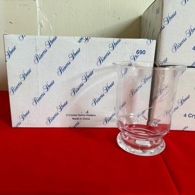 PRINCESS HOUSE 8 CRYSTAL PLACECARD VASES & 2 VOTIVE HOLDERS