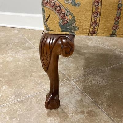 Pair (2) Mahogany Ball Clawfoot Upholstered Arm Chairs