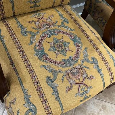 Pair (2) Mahogany Ball Clawfoot Upholstered Arm Chairs