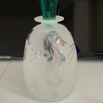 Etched Frosted Glass Seahorse Decanter