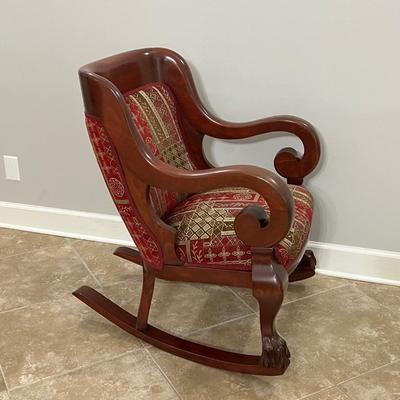 Mahogany Upholstered Clawfoot Rocker