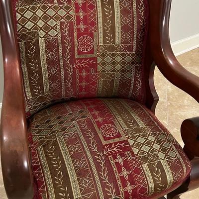 Mahogany Upholstered Clawfoot Rocker