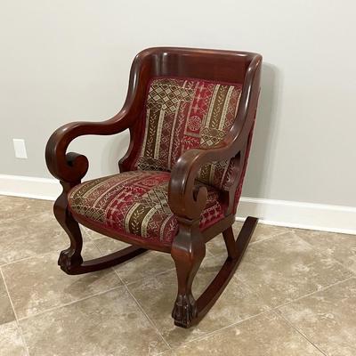Mahogany Upholstered Clawfoot Rocker
