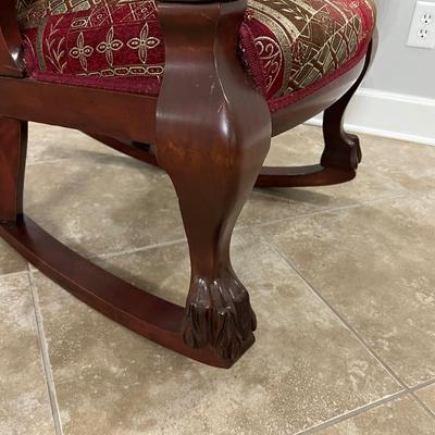 Mahogany Upholstered Clawfoot Rocker